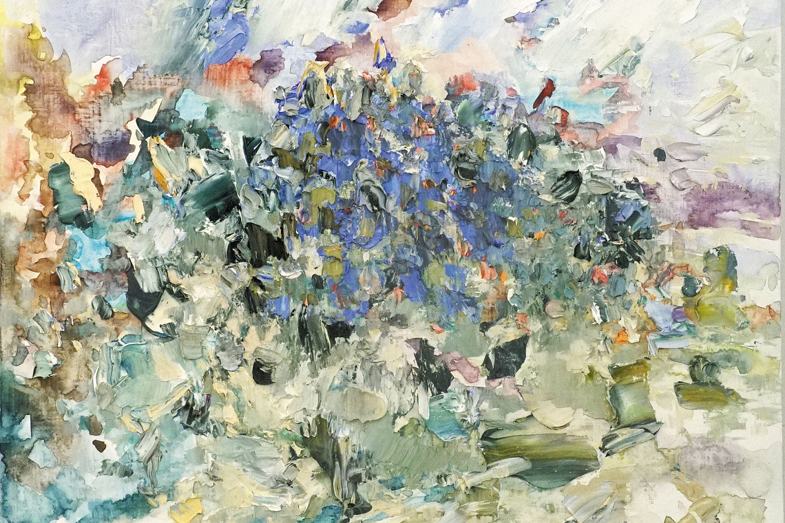 Lost Vineyard, 2022.  Oil and watercolour on board.  47 x 47 cm.